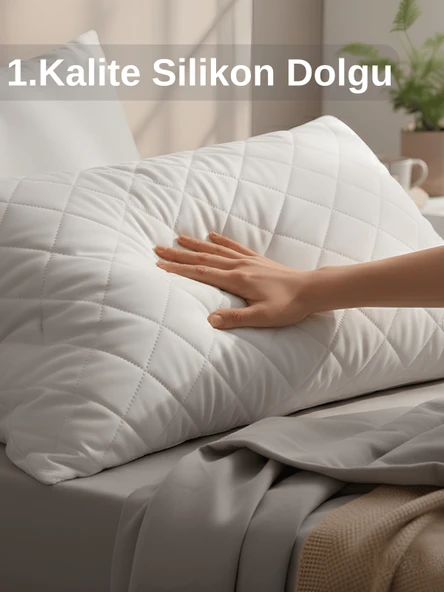 Beylini 2'Li 800 GR Mikrofiber Kapitone Yastık Yumuşak Rahat Antialerjik Makinede Yıkanabilir Pürüzsüz 50x70cm - Resim 3