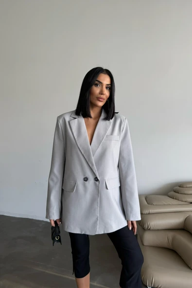 ARKASI YIRTMAÇ DETAYLI CEKET - Gri - Resim 4