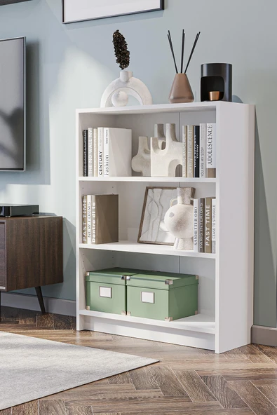 Bili Kitaplık 3 Raflı Geniş Çok Amaçlı Ofis Salon Kitap Dosya Rafı Beyaz - 3