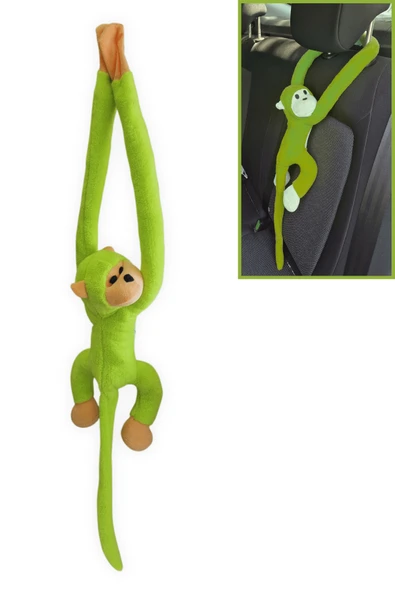 Araç İçi Dekoratif Açık Yeşil Pelüş Maymun Yastık - Yapışkan Elleriyle Koltuğa Sarılan Oto Aksesuar ürün görseli