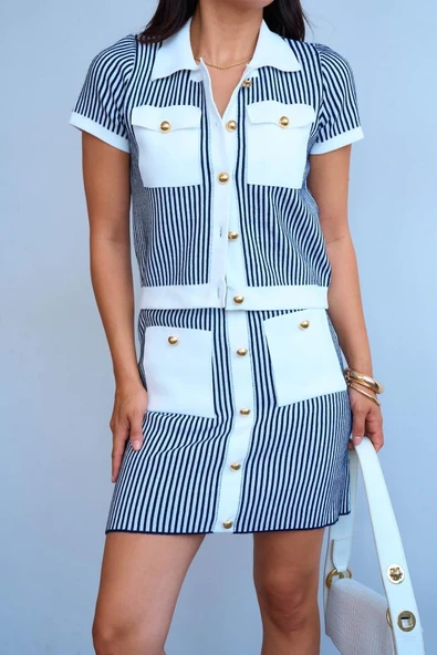 Cepli Etek Takım - Kemik-Lacivert - Resim 4