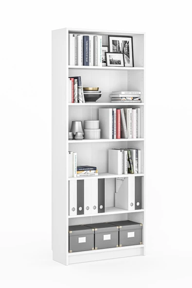 Bili Kitaplık 5 Raflı Geniş Çok Amaçlı Ofis Salon Kitap Dosya Rafı Beyaz - 5