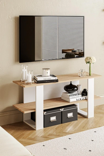 Harta TV Sehpası Beyaz Meşe