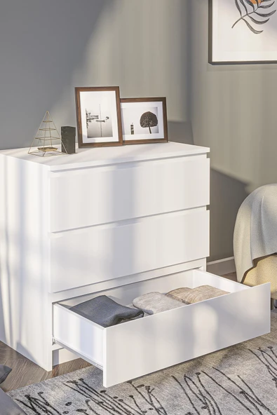 Derinkuyu 3 Çekmeceli Şifonyer Yatak Odası Bebek Odası Beyaz - 3