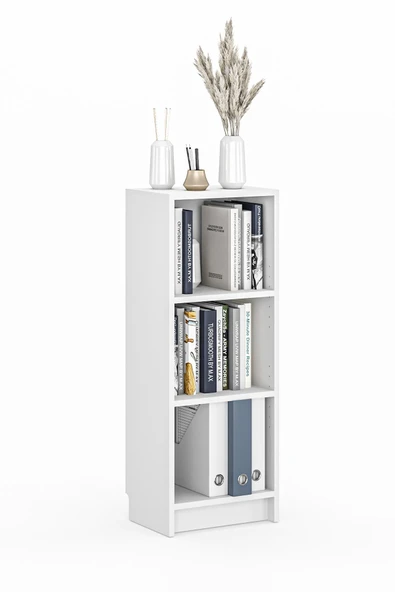 Bili Kitaplık 3 Raflı  Çok Amaçlı Ofis Salon Çalışma Odası Kütüphane Rafı Beyaz - 4