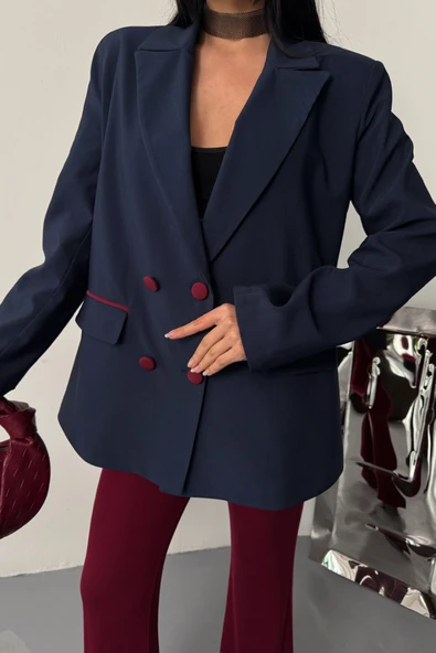 TASARIM CEKET KAPLAMA DÜĞMELİ - Lacivert - Resim 2