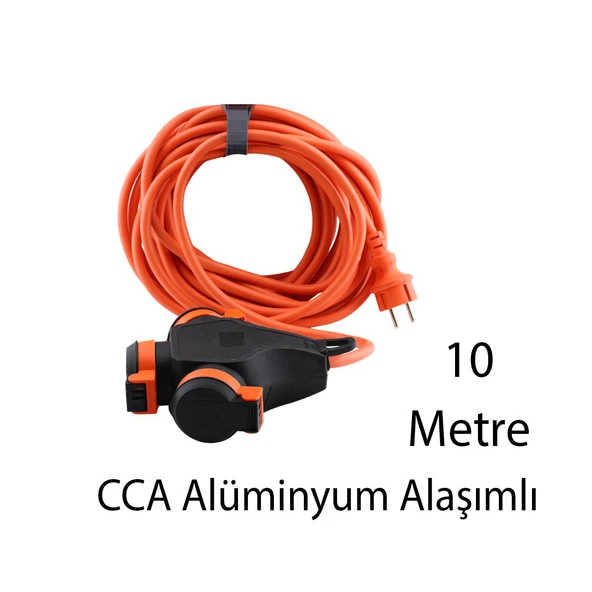 Seyyar Topraklı Monofaze Çoğaltıcı 3'lü Grup Priz Fiş 10 Metre CCA Kablo Uzatma Kablosu 3x1.5 mm - Resim 2