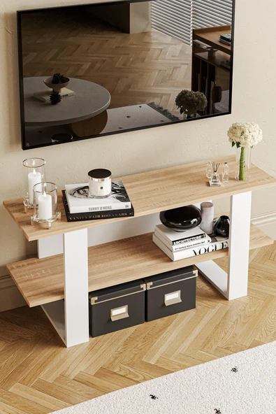 Harta TV Sehpası Beyaz Meşe - 3