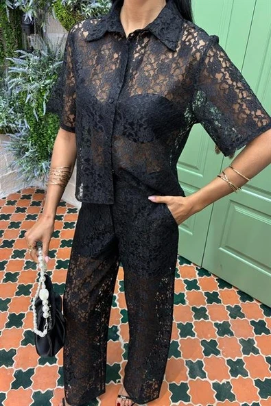 Pantolonu Astarlı Dantel İkili Takım 10119 - Resim 3