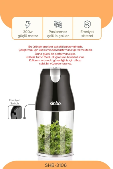 Sinbo SHB-3106 4 Bıçaklı 1500 ml Doğrayıcı 300W ürün görseli