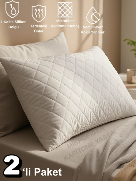 Beylini 2'Li 800 GR Mikrofiber Kapitone Yastık Yumuşak Rahat Antialerjik Makinede Yıkanabilir Pürüzsüz 50x70cm ürün görseli