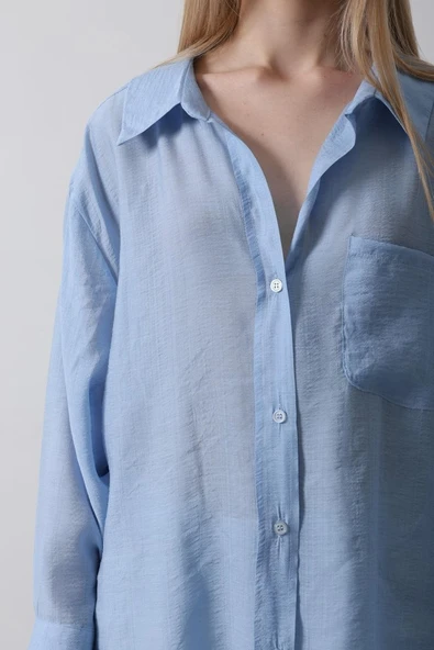 Cepli Oversize Gömlek - Koyu Mavi - Resim 4