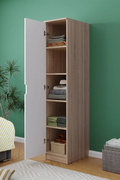 Lento 1 Kapaklı 5 Raflı Gardırop Beyaz Meşe - 5