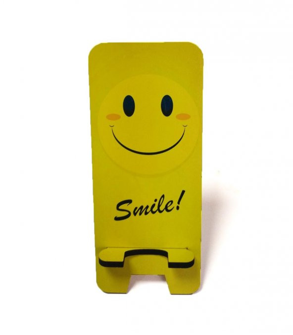 Smile Emoji Baskı Ahşap Kesim Cep Telefonu Standı Ofis Masa Süsü