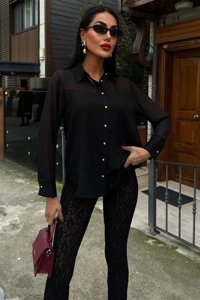 Transparan Detaylı Dökümlü Gömlek 3427 - Resim 2