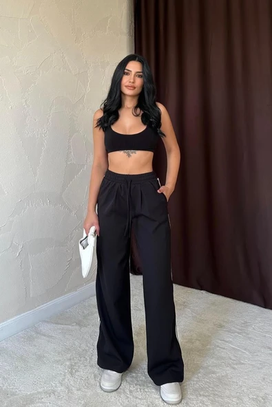 Siyah Yanları Şeritli Pantolon - Resim 2