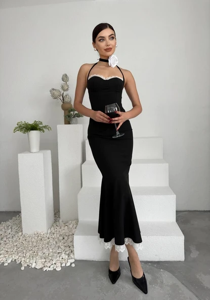 Monea Boyundan Bağlamalı Elbise - Resim 6