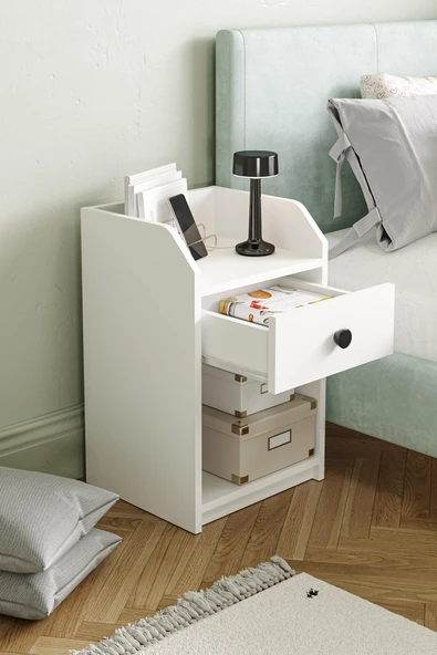 Urartu Komodin Yatak Odası Tek Çekmeceli Beyaz - 2