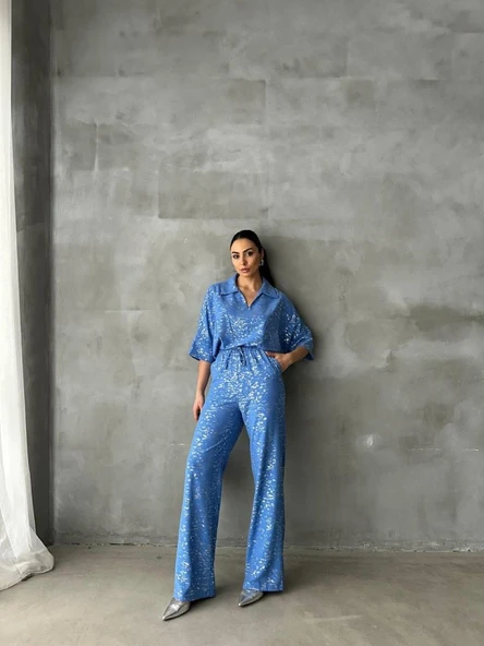VARAKLI BLUZ PANTOLON TAKIM - Mavi - Resim 4