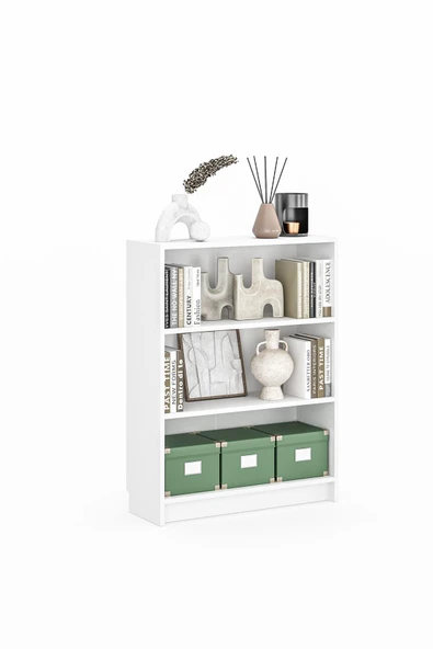Bili Kitaplık 3 Raflı Geniş Çok Amaçlı Ofis Salon Kitap Dosya Rafı Beyaz - 5