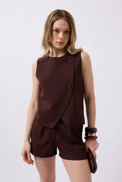 Yandan Düğmeli Dokuma Yelek - Resim 3