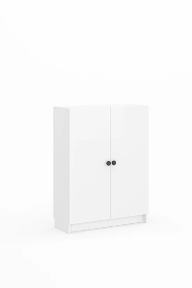 Bili Yatay Kitaplık 3 Raflı 2 Kapaklı Çok Amaçlı Ofis Salon Çalışma Odası Kütüphane Rafı Beyaz - 6