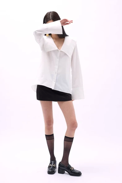 Geniş Yaka Volan Kol Gömlek - Resim 3