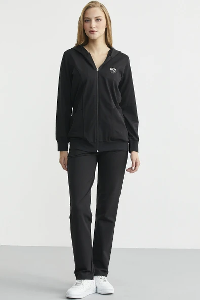 Oversize Kapüşonlu Fermuarlı Eşofman Takım - Siyah ürün görseli
