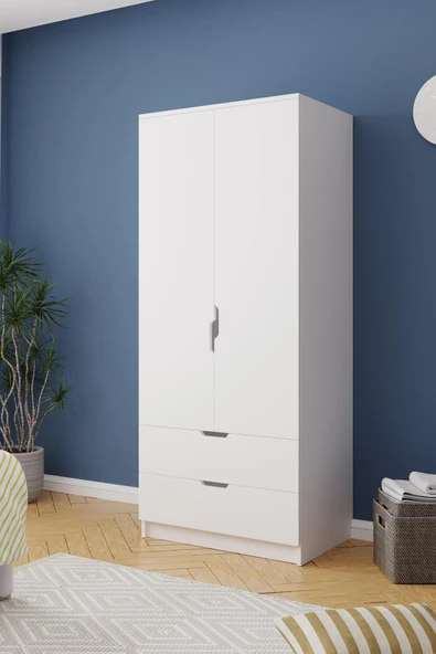 Lento 2 Kapaklı 1 Askılı 2 Çekmeceli Gardırop Beyaz - 3