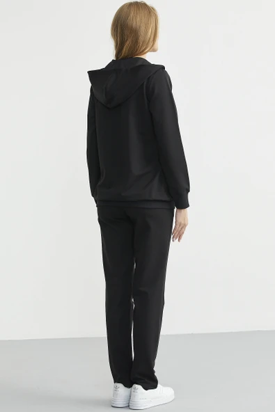 Oversize Kapüşonlu Fermuarlı Eşofman Takım - Siyah - Resim 6