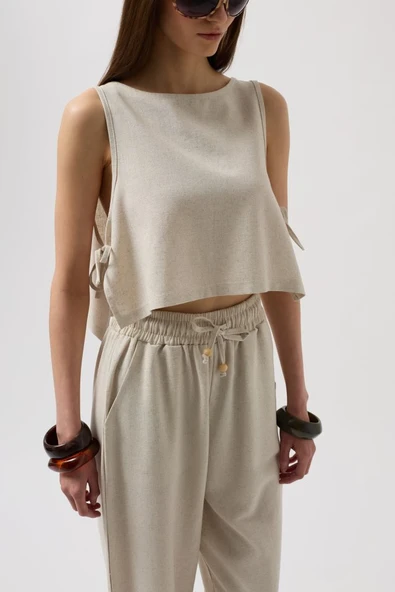 Yandan Bağlamalı Crop Bluz - Resim 4