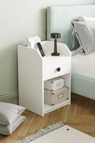 Urartu Komodin Yatak Odası Tek Çekmeceli Beyaz