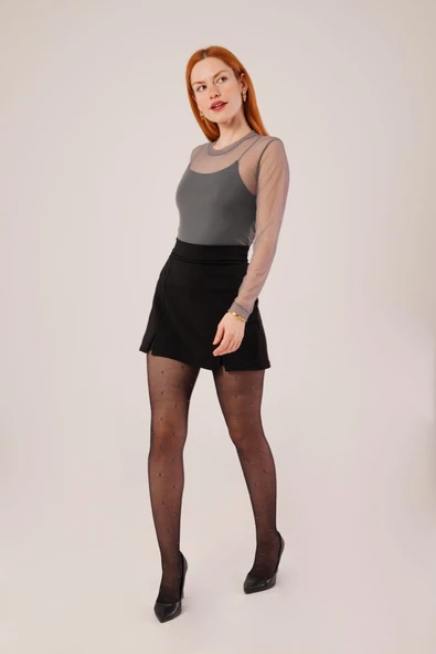 Yırtmaç Detaylı Siyah Mini Etek - Resim 3