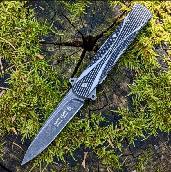 Cakistore Haps Bugs YST5868SW Black Pul Desenli Otomatik Kamp Çakısı ürün görseli