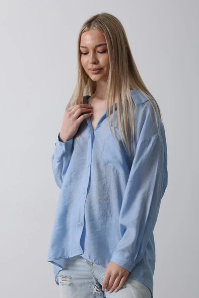 Cepli Oversize Gömlek - Koyu Mavi - Resim 2