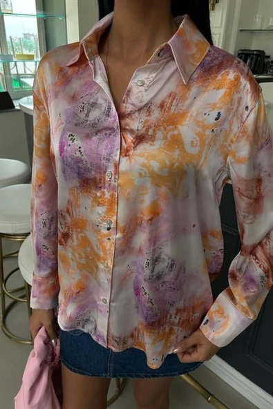 Batik Desenli Saten Gömlek 3409 - Resim 3