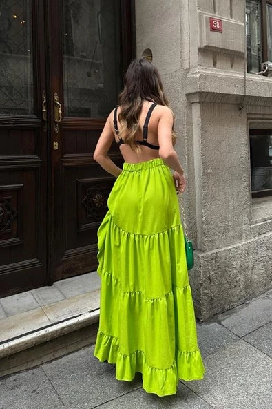 Audrey Fıfrlı Yırtmaç Detay Etek 4037 - Resim 7