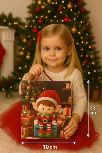 3 Boyutlu Küçük Elf Yılbaşı Temalı Hediye Paketi & Çanta & Poşet 23*18*10 cm - Resim 4