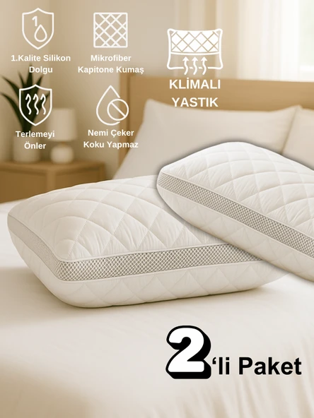 Beylini 2'li 800 Gr Klimalı Mikrofiber Kapitone Yastık Yumuşak Antialerjik Makinede Yıkanabilir Pürüzsüz 50x70cm Beyaz ürün görseli