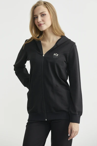 Oversize Kapüşonlu Fermuarlı Eşofman Takım - Siyah - Resim 3