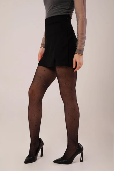 Yırtmaç Detaylı Siyah Mini Etek - Resim 2