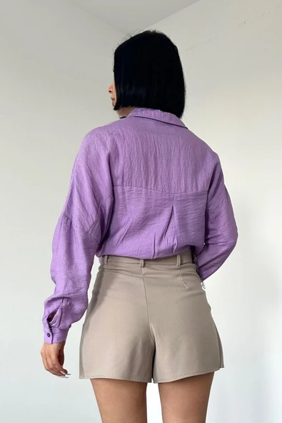 Lila Kristal Taşlı Gömlek - Resim 3