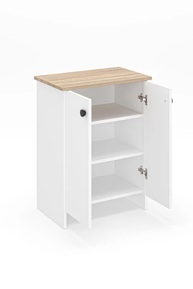 Dorta Mutfak Dolabı 2 Kapaklı 3 Raflı Kahve Köşesi Kiler Dolabı Beyaz Meşe - 5