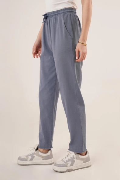 Cepli Belden Bağlamalı Paça Detaylı İndigo Pantolon - Resim 2