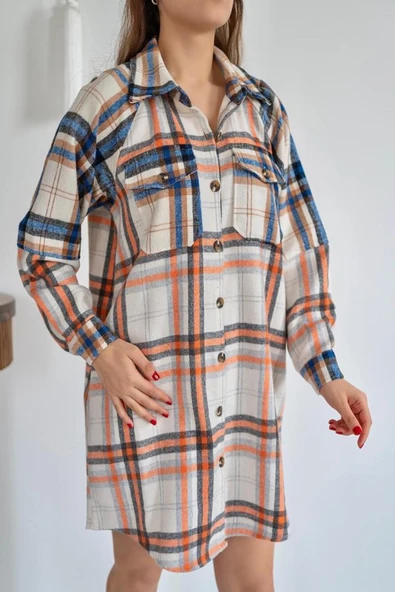 Oranj Oduncu Gömlek Elbise - Resim 3