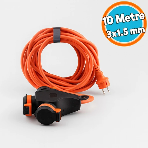 Seyyar Topraklı Monofaze Çoğaltıcı 3'lü Grup Priz Fiş 10 Metre CCA Kablo Uzatma Kablosu 3x1.5 mm ürün görseli