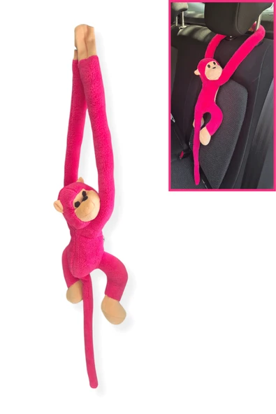 Araç İçi Dekoratif Pembe Pelüş Maymun Yastık - Yapışkan Elleriyle Koltuğa Sarılan Oto Aksesuar ürün görseli