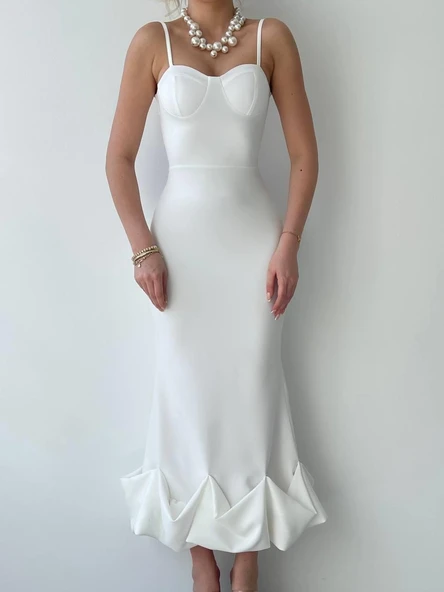 Dominic Eteği Büzgülü Midi Boy Elbise ürün görseli 1