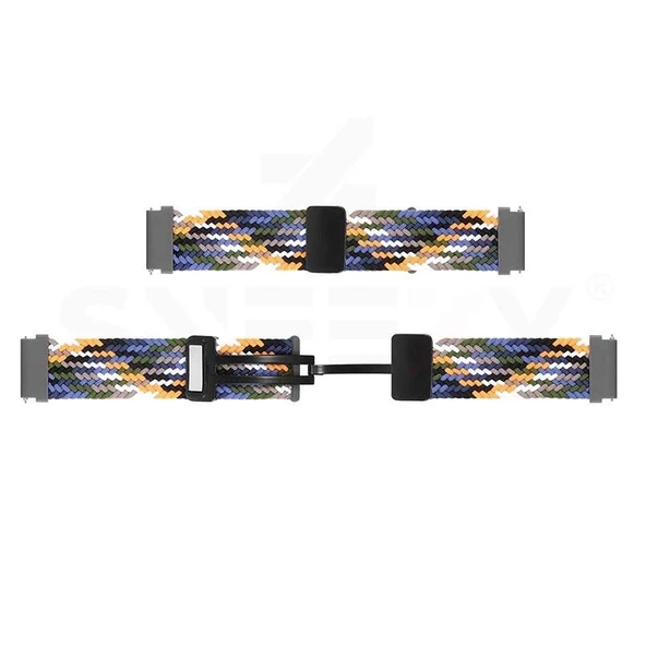 Sneezy Samsung Galaxy Watch 4 40-42-44-46mm Uyumlu 20mm FiberLink Manyetik Tokalı Kumaş Örgü Kordon  Mavi - Resim 6