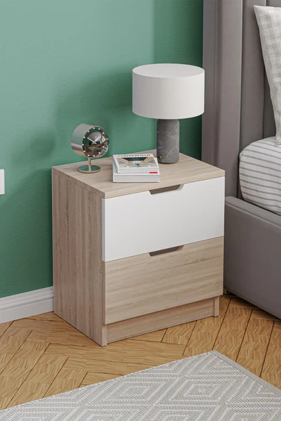 Lento 2 Çekmeceli Komodin Yatak Odası Bebek Odası Beyaz Meşe - 3